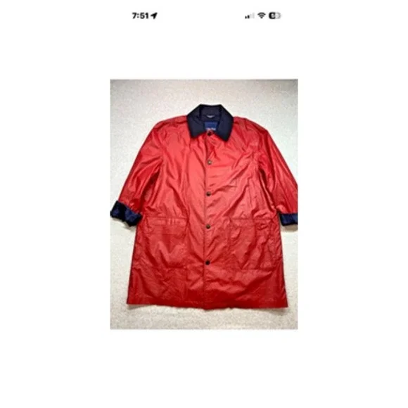 Nautica Jacket Mens 42R Red Snap Front Wool Blend‎ Lined Car Coat Pockets Navy